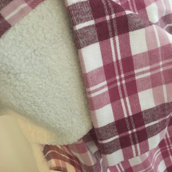 Flannel and Faux Sheepskin Button Up Jacket Pink Plaid Size Medium NWT - Picture 5 of 6